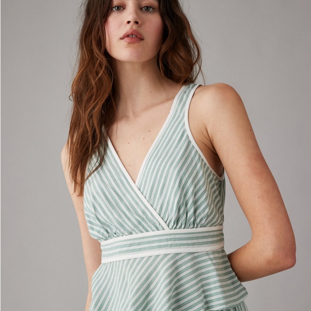 American Eagle Outfitters Green and White Striped Crop Top